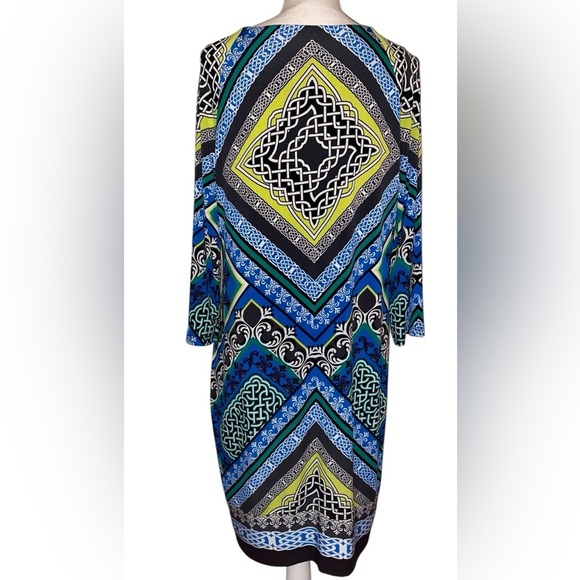 Laundry by Shelli Segal LA Long Sleeve Midi Dress Geometrical Pattern SZ M - Picture 2 of 6